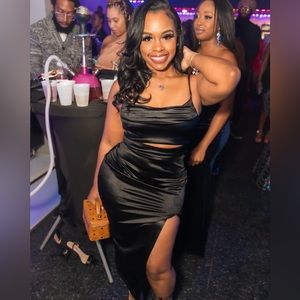 Long black silk dress $50